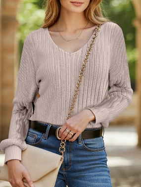 ReinforcedHems Wool Sweater Fashionable V-neck long-sleeved sweater