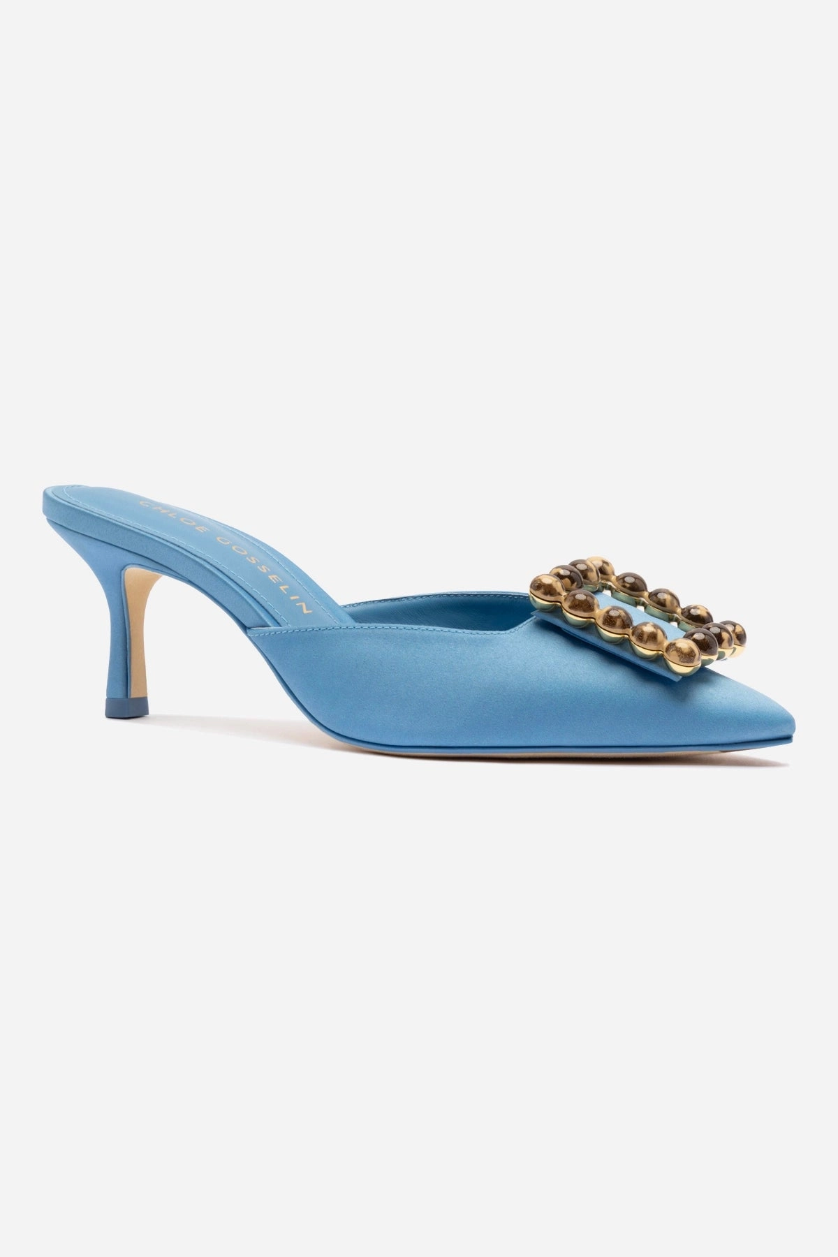 Chloe Gosselin by Larroud Ava Mule In Blue Satin Comfortable Wear Galaxy Tone