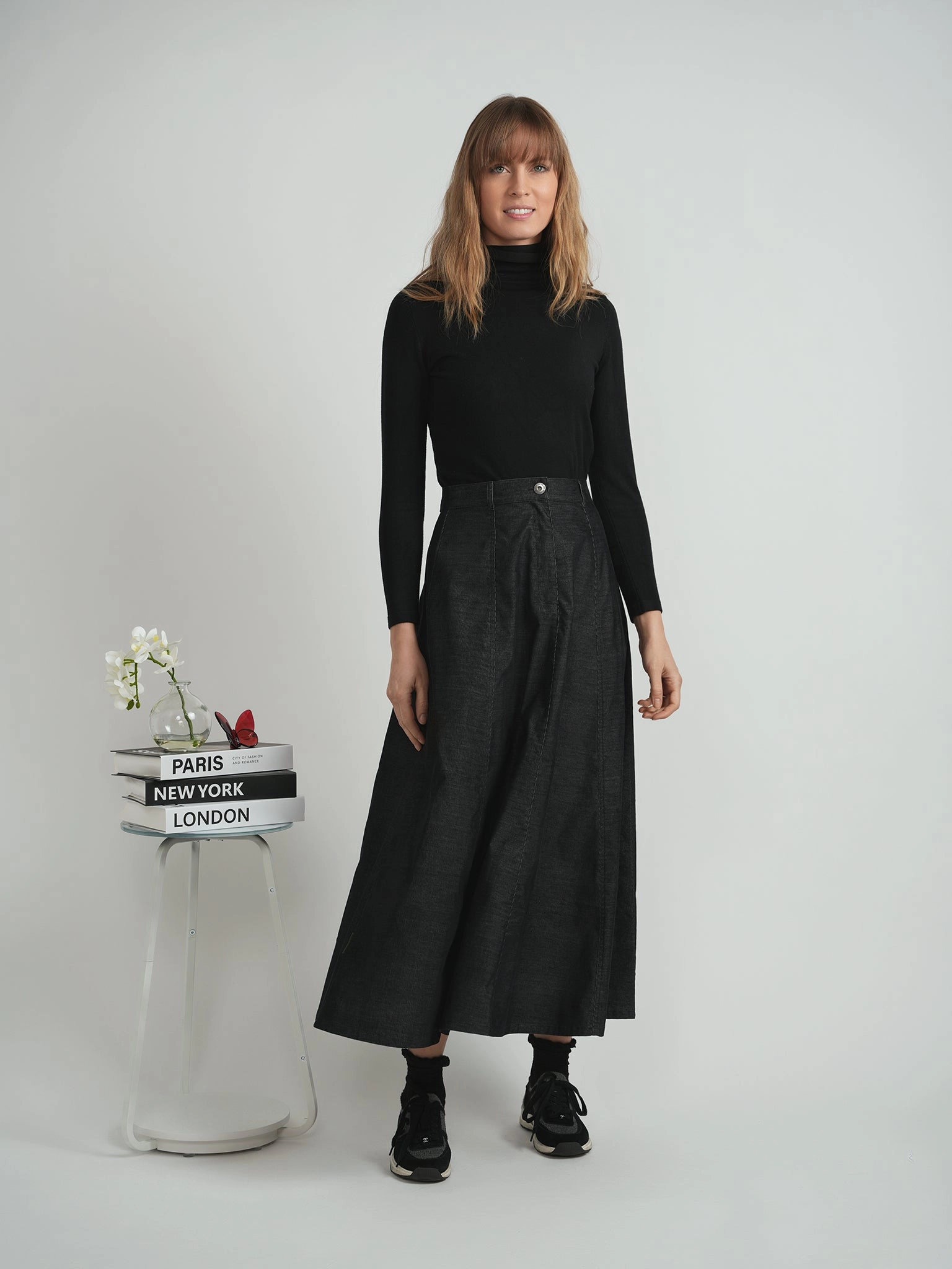 Faves Black Corduroy Maxi A Line Skirt WB5CM1673SL Versatile Fit Corduroy texture