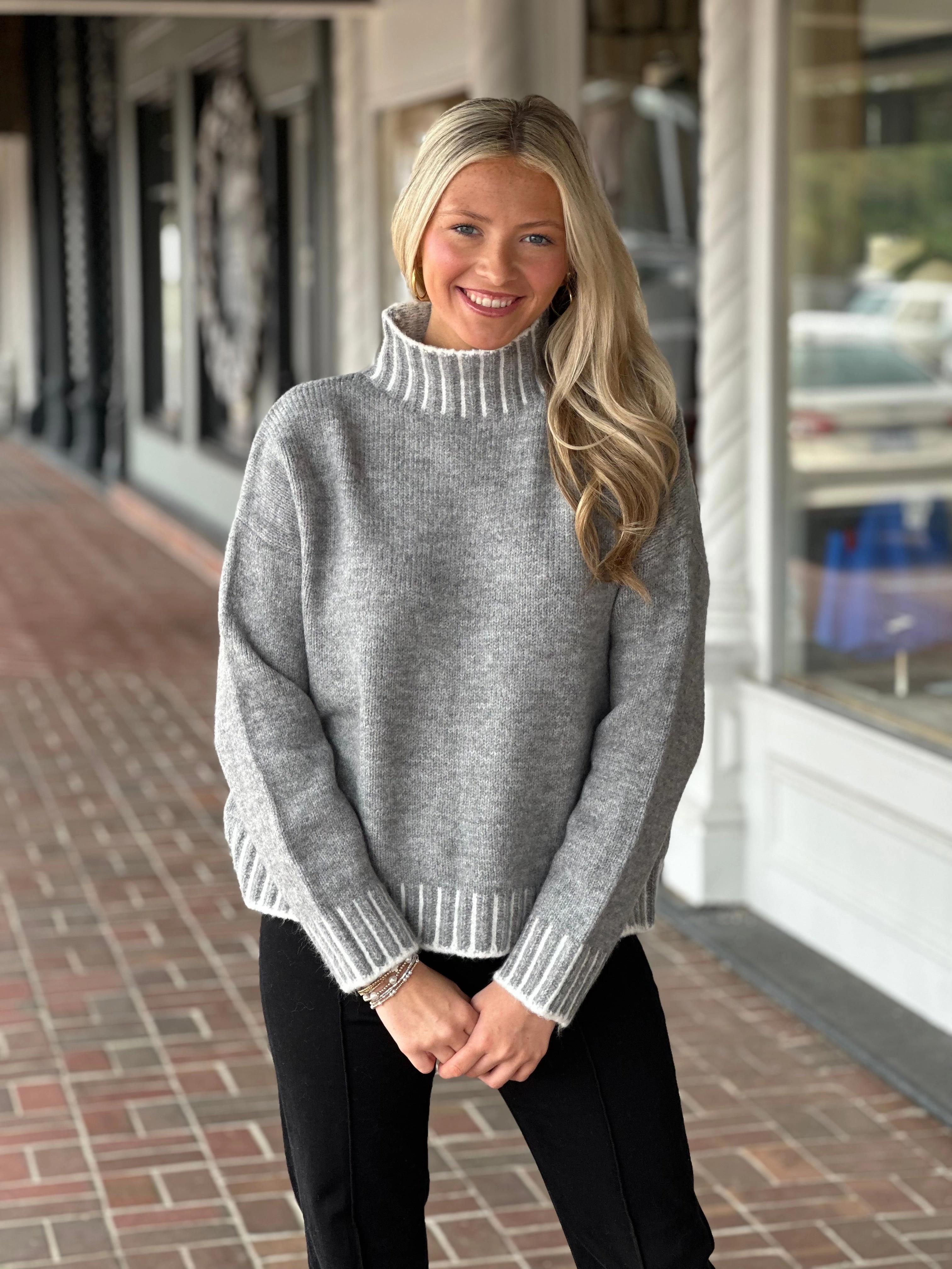Favorite Stitch Sweater in Charcoal TexturedSurface