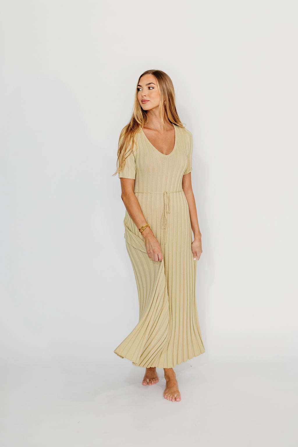 Oakley Ribbed Maxi Dress in Dusty Lime - Bump Friendly *Final-Sale* Daily Movement Clean Base