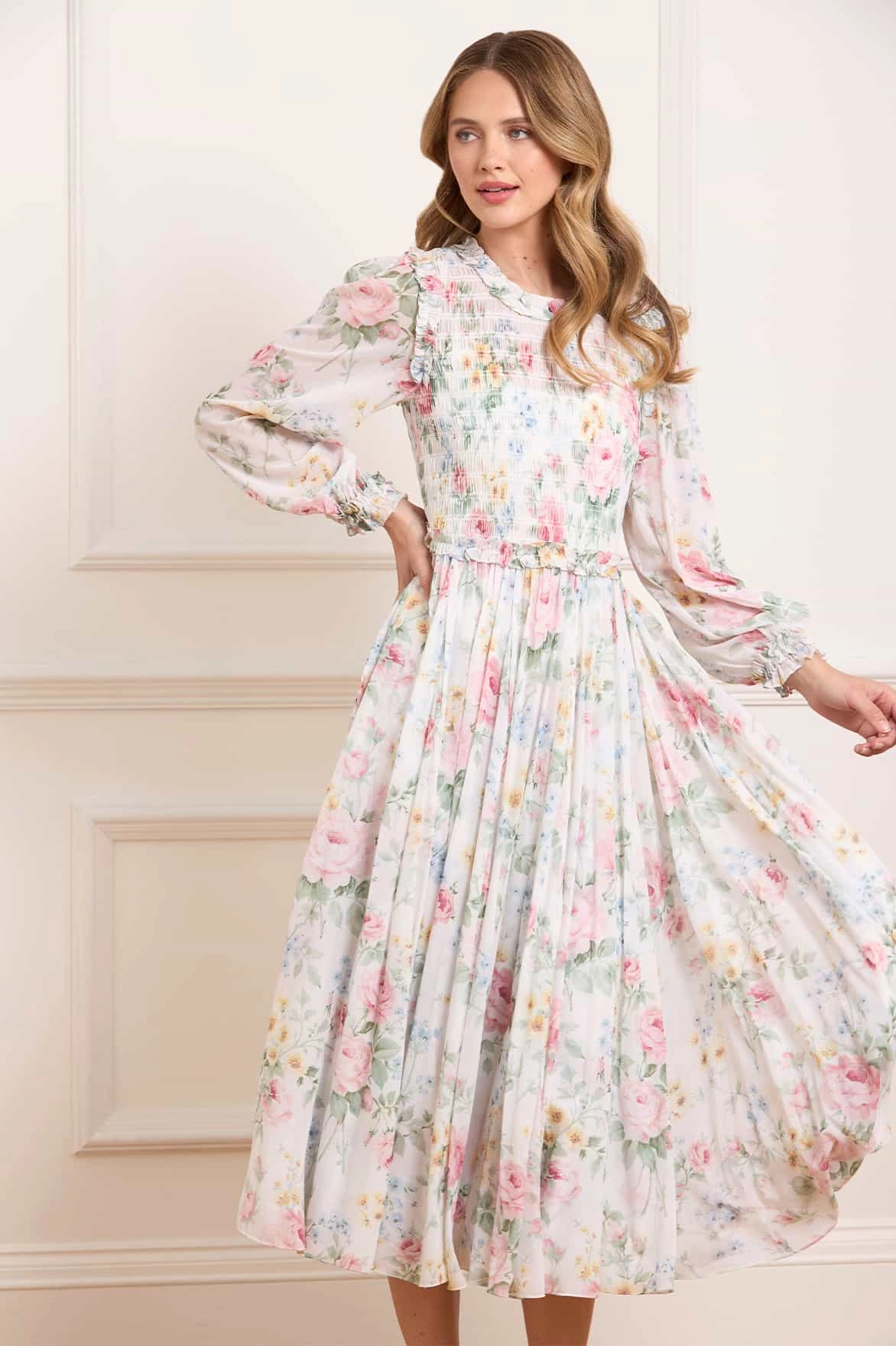 Pompadour Garden Chiffon Smocked Ballerina Dress Comfortable Style