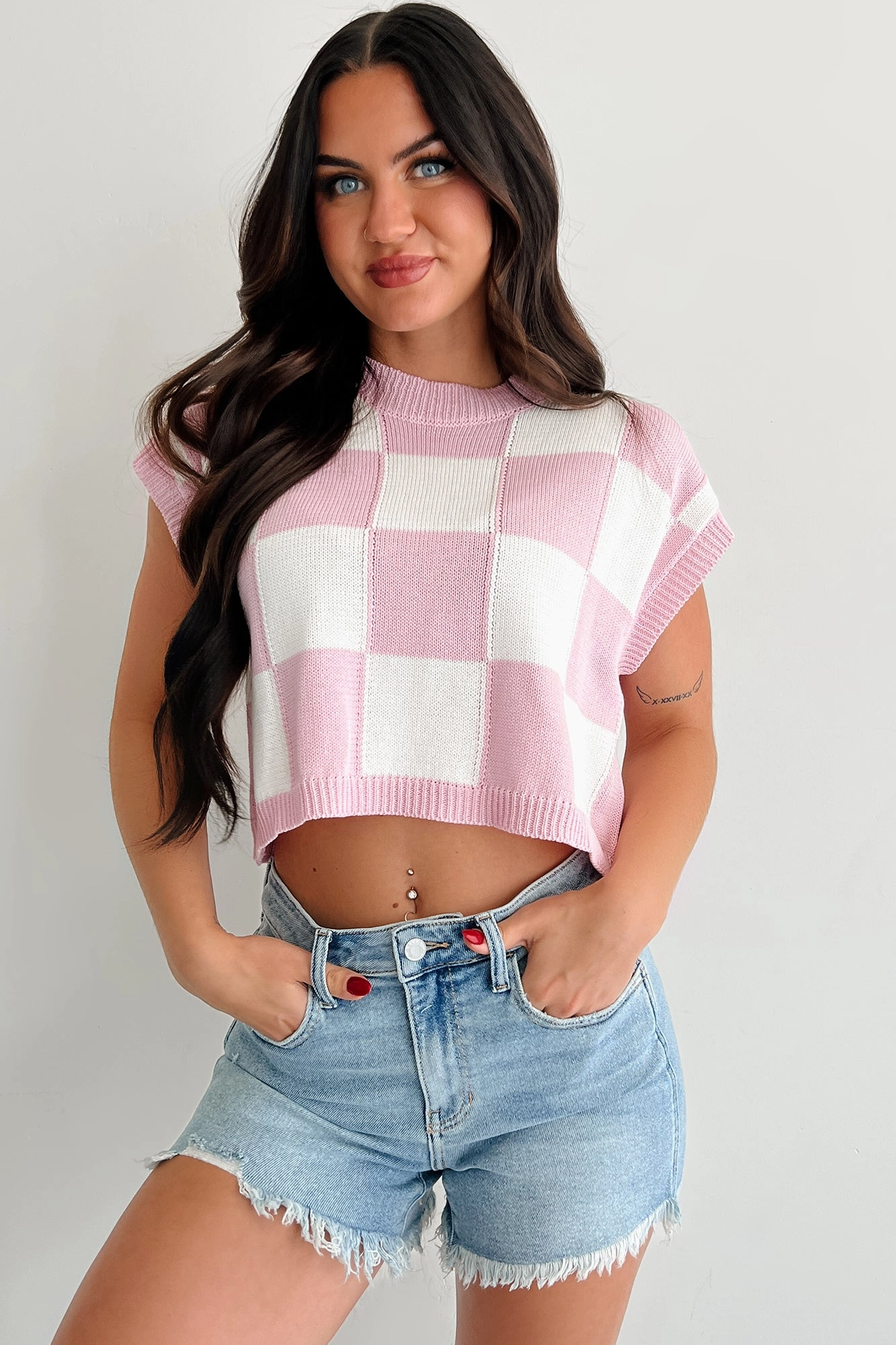 Finding My Zen Checker Knit Top (Pink) Antibacterial NonIrritatingSeams