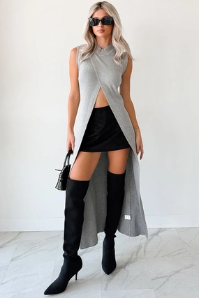 Petal Sleeve Architecture Simply Me Sleeveless  Mock Neck Maxi Top (Heather Grey)