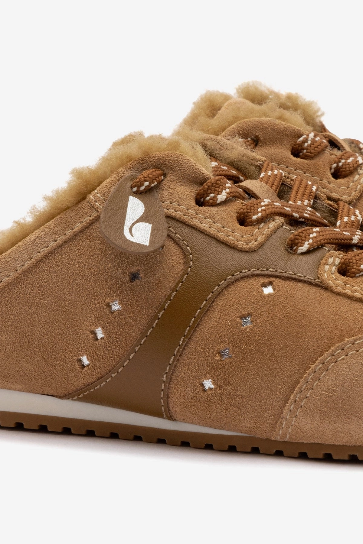 Forest Path Stella Mule In Peanut Suede And Natural Shearling