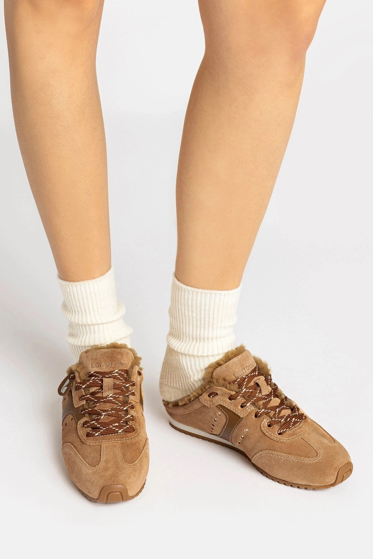Stella Mule In Peanut Suede And Natural Shearling Ultra Light Hiking Trails