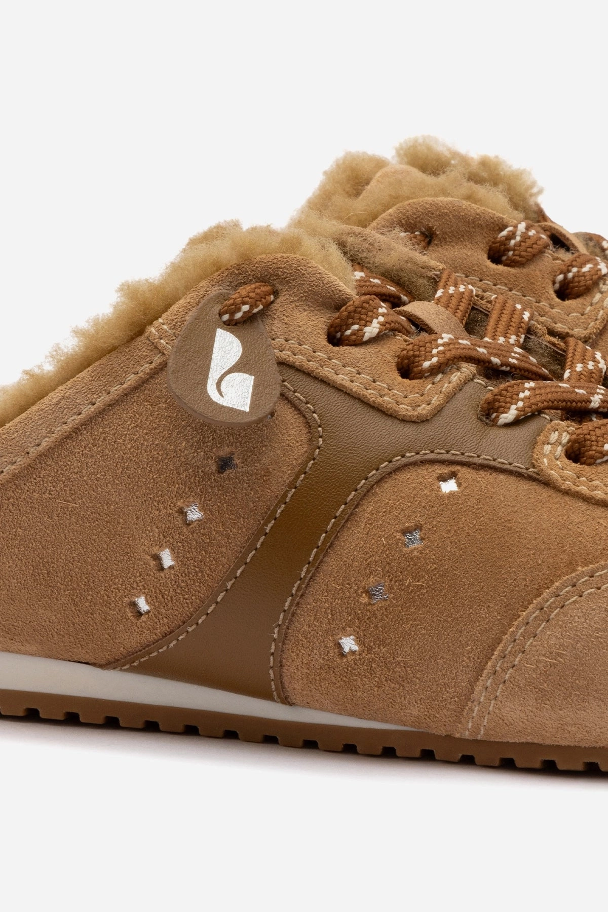 Stella Mule In Peanut Suede And Natural Shearling Dark Edge Storm Guard