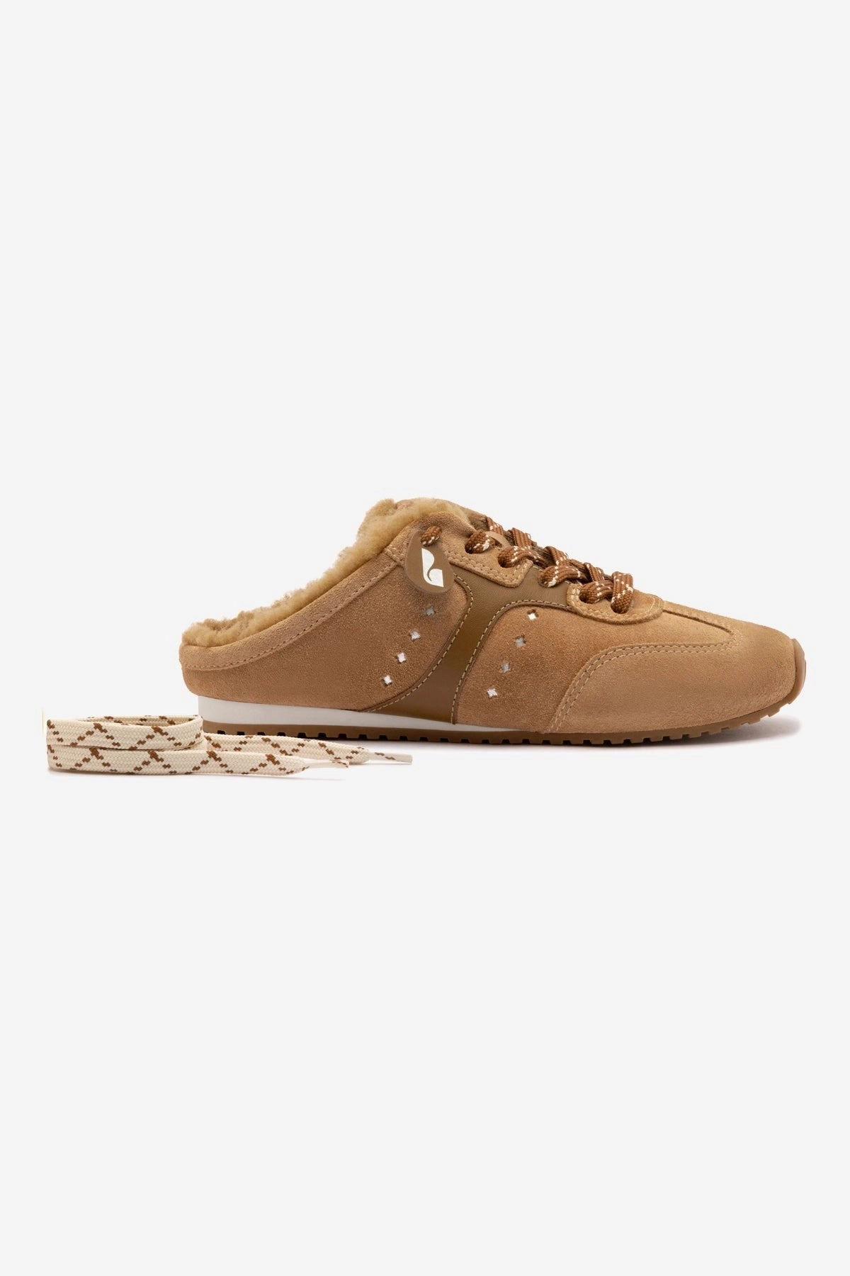 Comfortable Insole Supportive Core Office Workers Stella Mule In Peanut Suede And Natural Shearling