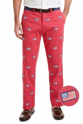 FlexibleMobilityDesign Flexible Waist Harbor Pant Stretch Twill Hurricane Red with American Flag
