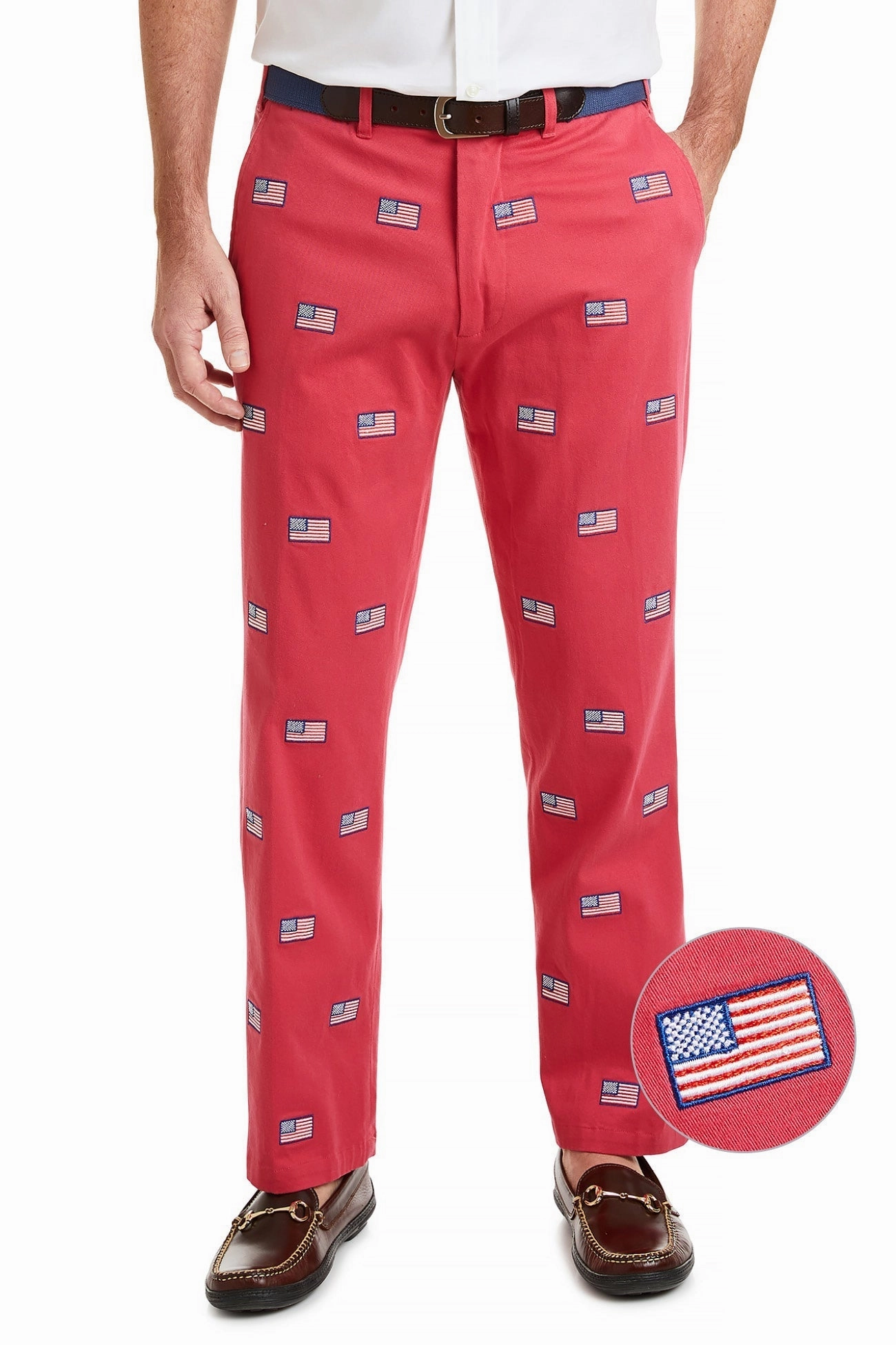 Harbor Pant Stretch Twill Hurricane Red with American Flag Versatile Waist