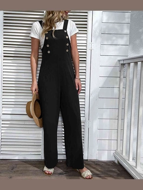 COTTON HEMP WIDE LEG OVERALLS_CWBLP0647 Comfort waistband High-waisted fit