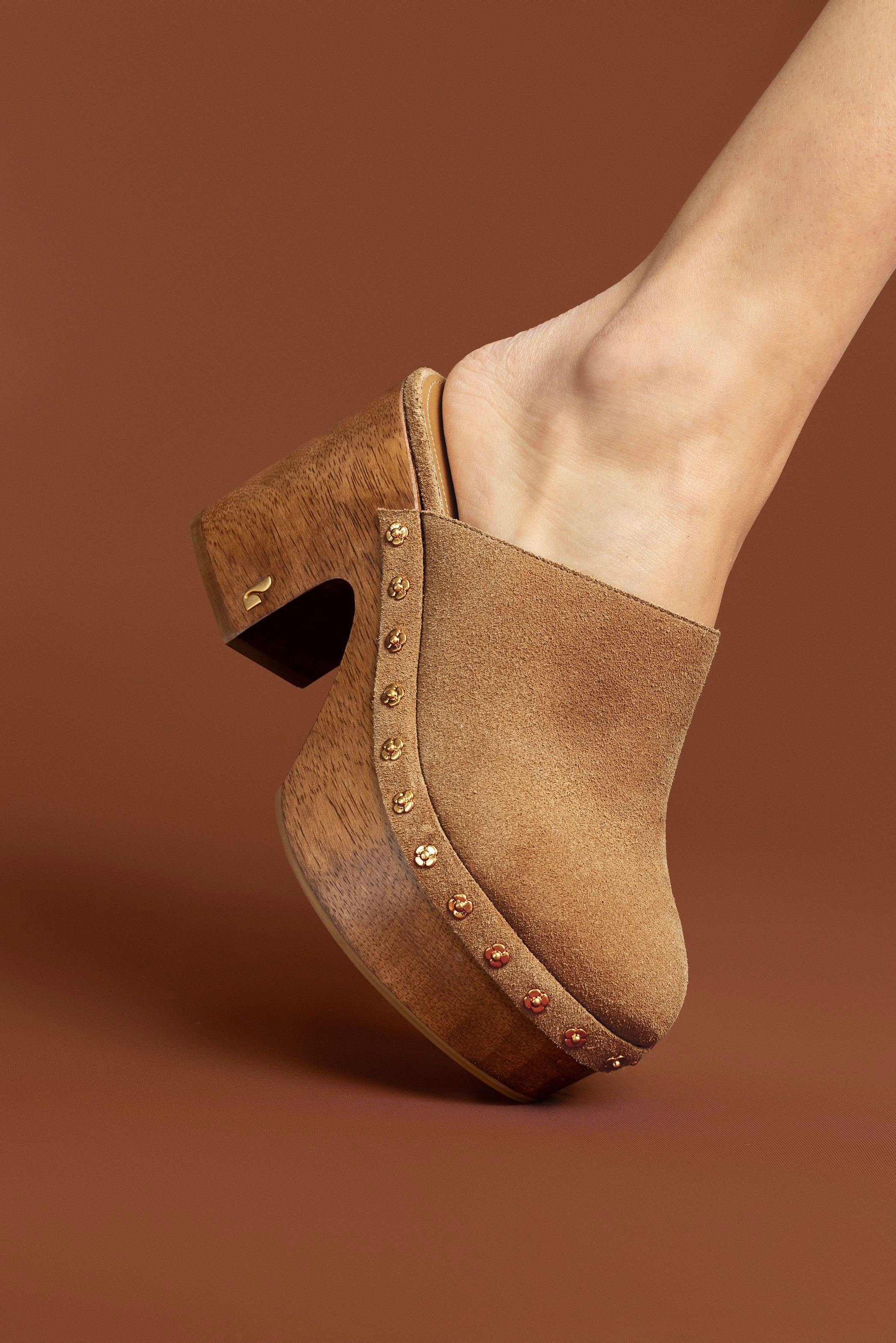 Miso Wooden Platform Clog In Peanut Suede Heat Mode