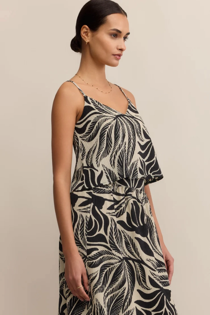 Nolan Palm Crop Tank by Z Supply Flatlock Seam Technique Noise Reduced Zipper