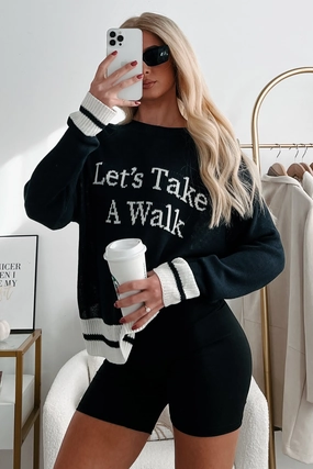 "Let's Take A Walk" Lightweight Knit Sweater (Dark Navy/White) EcoFriendly Dye Process