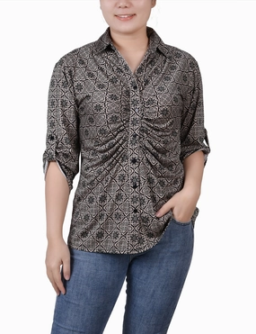 Multi Way Adjustable Fit Petite 3/4 Roll Tab Rouched-Front Top