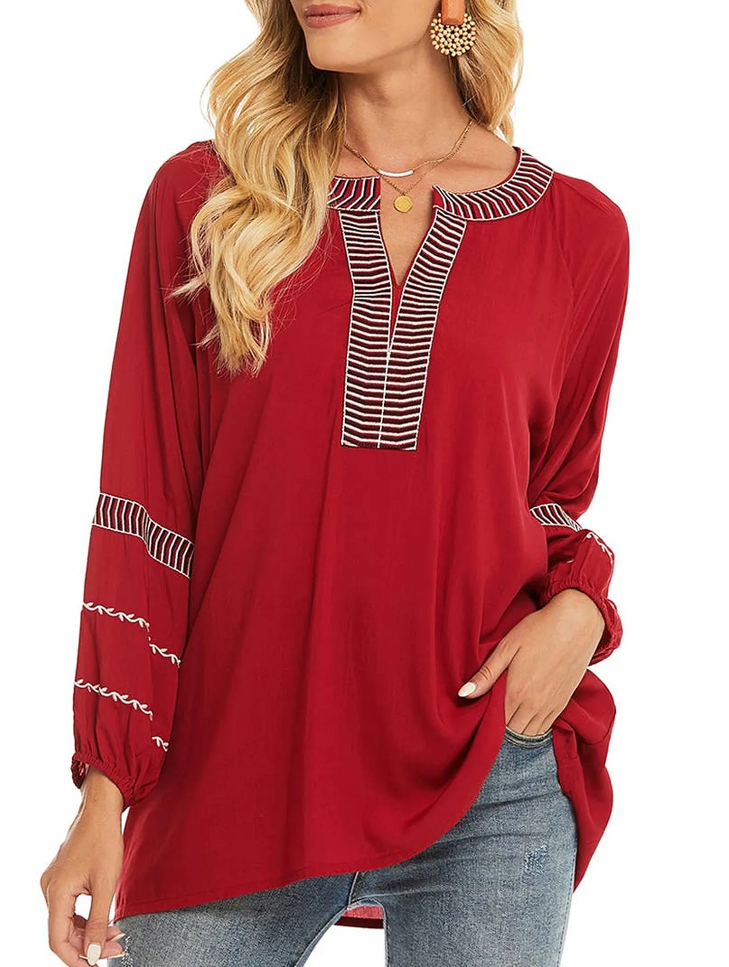 Bold Patterns Stretch Waistband Design COTTON PLUS-SIZE EMBROIDERED SHIRT_CWTBLL0821