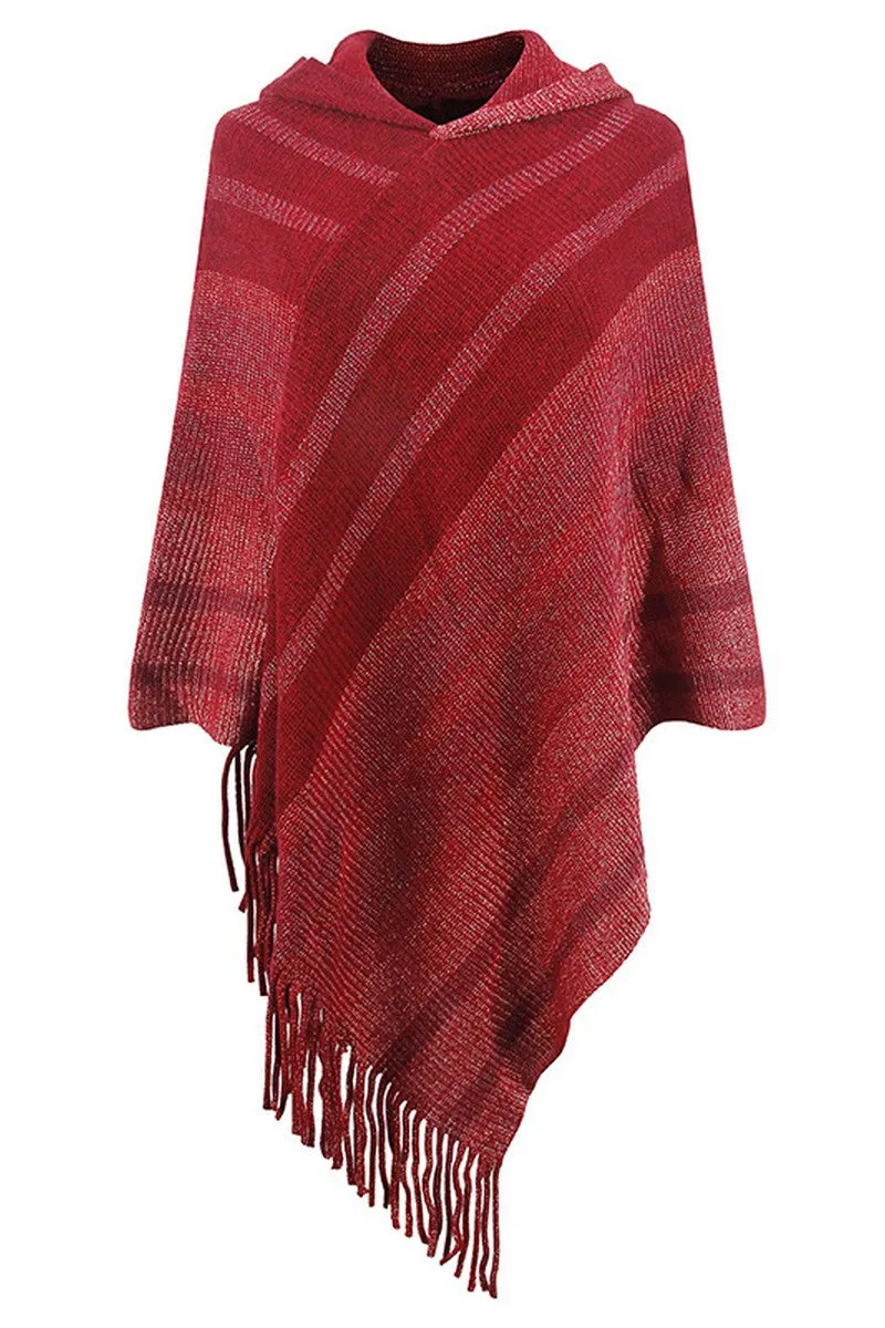 LaserCut Edges WOMEN TASSEL HOODED KNIT PONCHO SHAWL WRAP