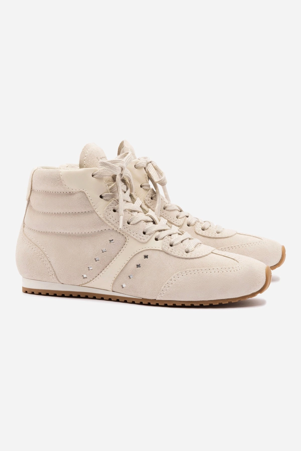 Rain Step Stella Mid Sneaker In Mushroom Grey Suede and Ivory Leather