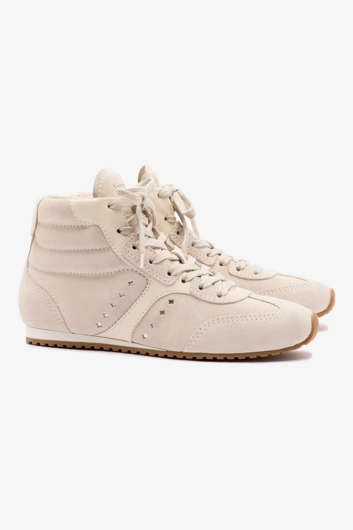 Slip Resistant mud proof Stella Mid Sneaker In Mushroom Grey Suede and Ivory Leather