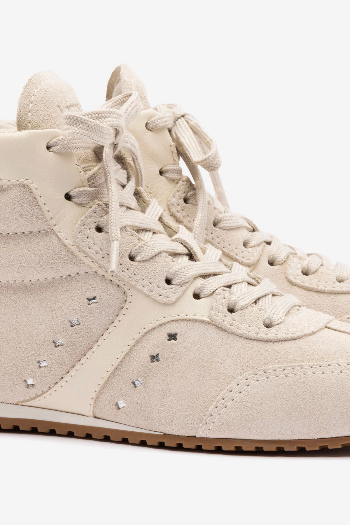 Impact Dispersion System Cotton Touch Stella Mid Sneaker In Mushroom Grey Suede and Ivory Leather