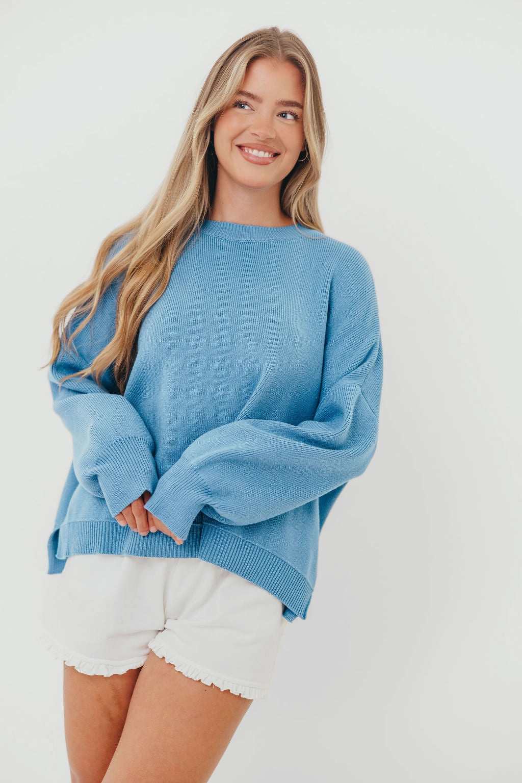 Raglan Sleeve Leigh Drop Shoulder Sweater in Pacific