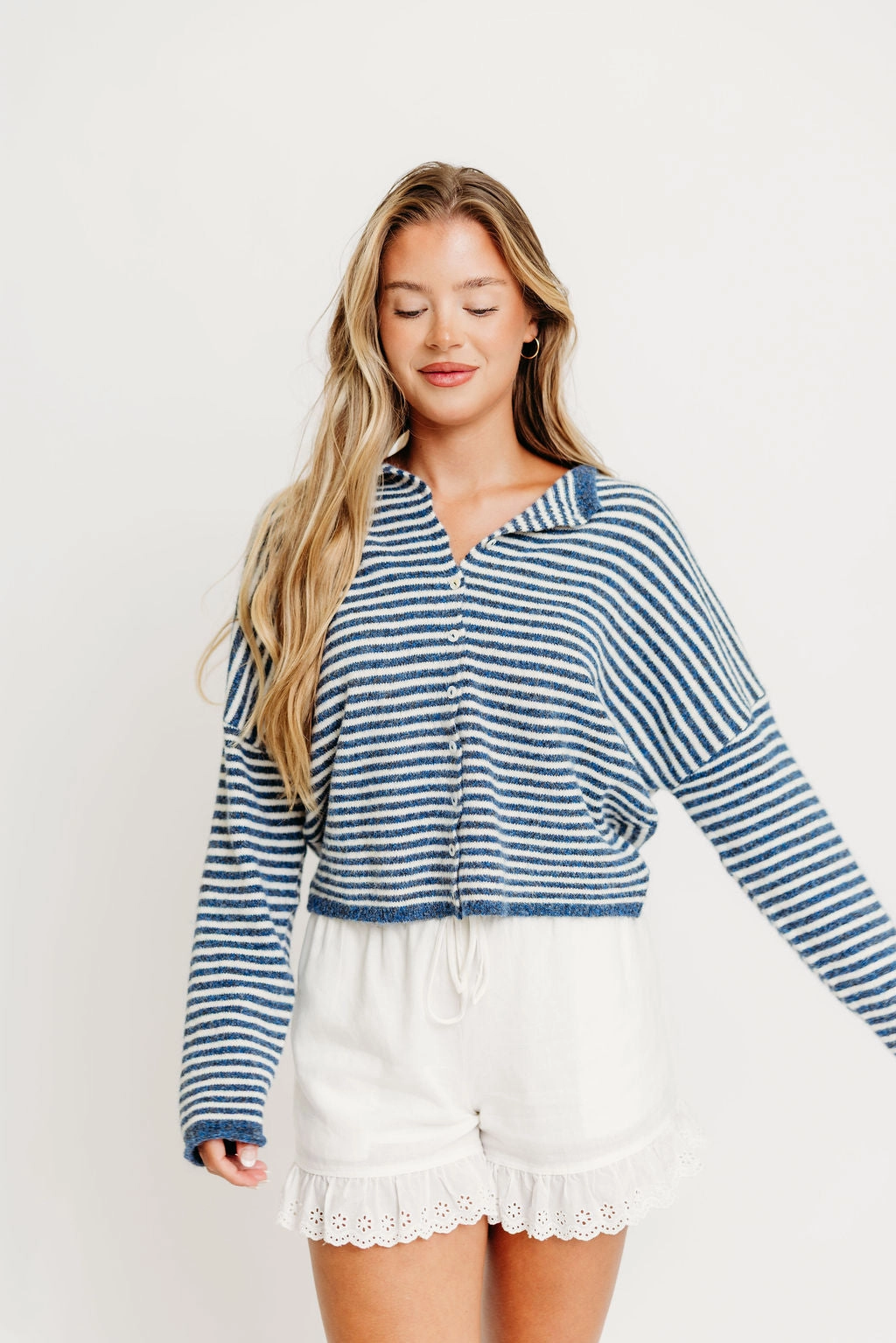 Casual Fit Denim Shirt Piper Mini Stripes Cardigan in Denim
