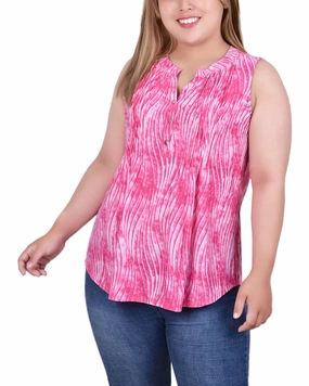 Plus Size Sleeveless Jacquard Y Neck Top DurableStitching Bohemian style