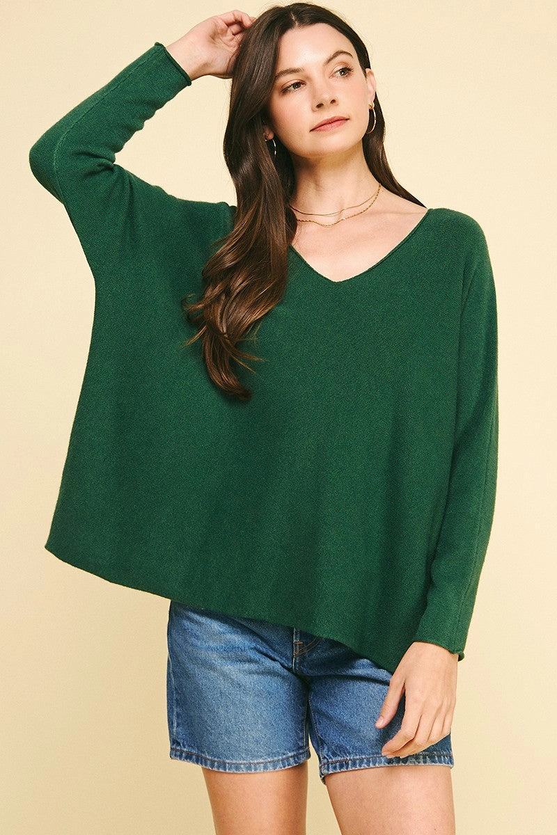 V-Neck Sweater in Green AntiPillingFinish