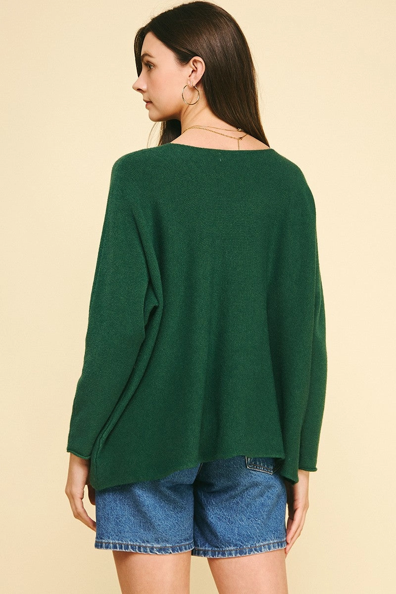 Luxurious Feel V-Neck Sweater in Green