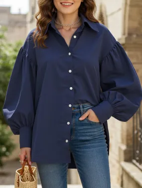 Retro solid color lapel casual shirt Anti Pilling Treatment