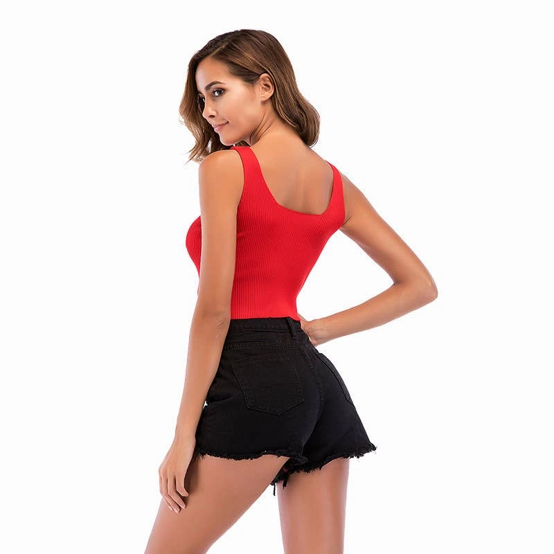 BOW TANK TOP WITH SQUARE NECK_CWTTK0409 Low Profile Zipper Closure Printed Hoodie