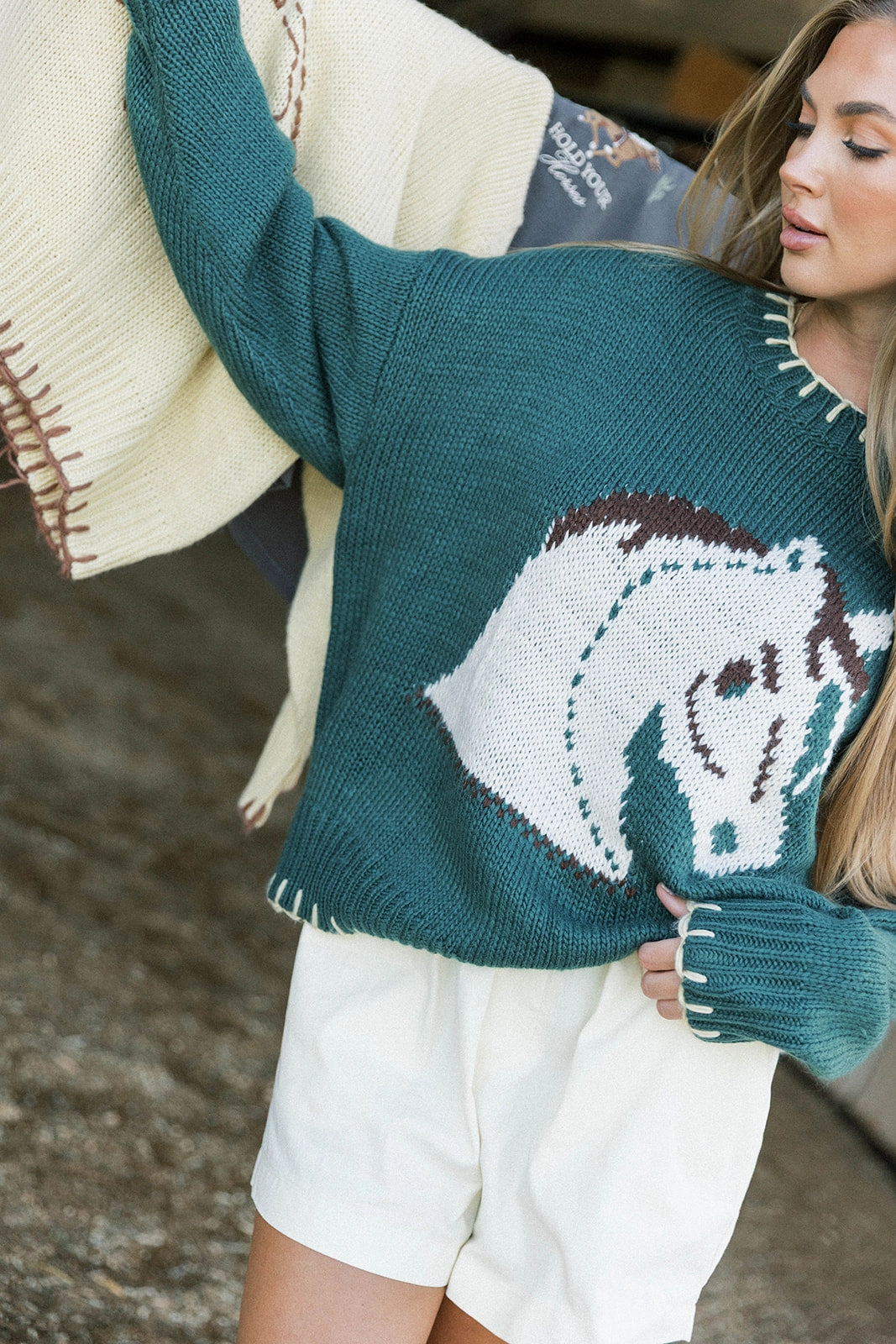 Clyde Horse Sweater in Green BreathableMaterial