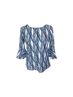 Midweight Four Way Stretch Flirty Top Navy Criss Cross Stripe