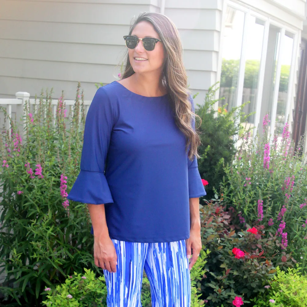 Flirty Top Navy Hidden Button Placket