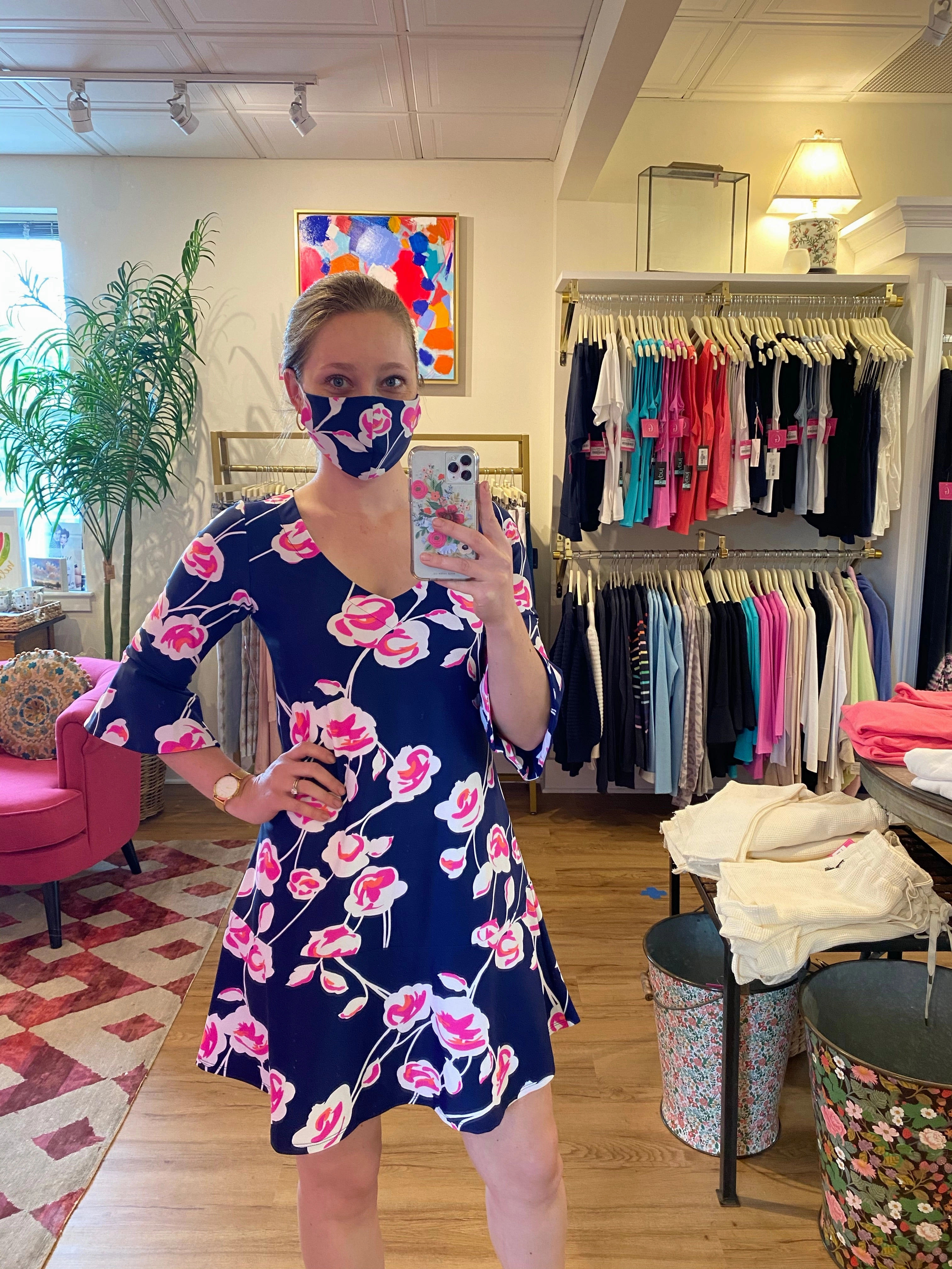 Bold colors Flirty Dress Navy Cloud Flower