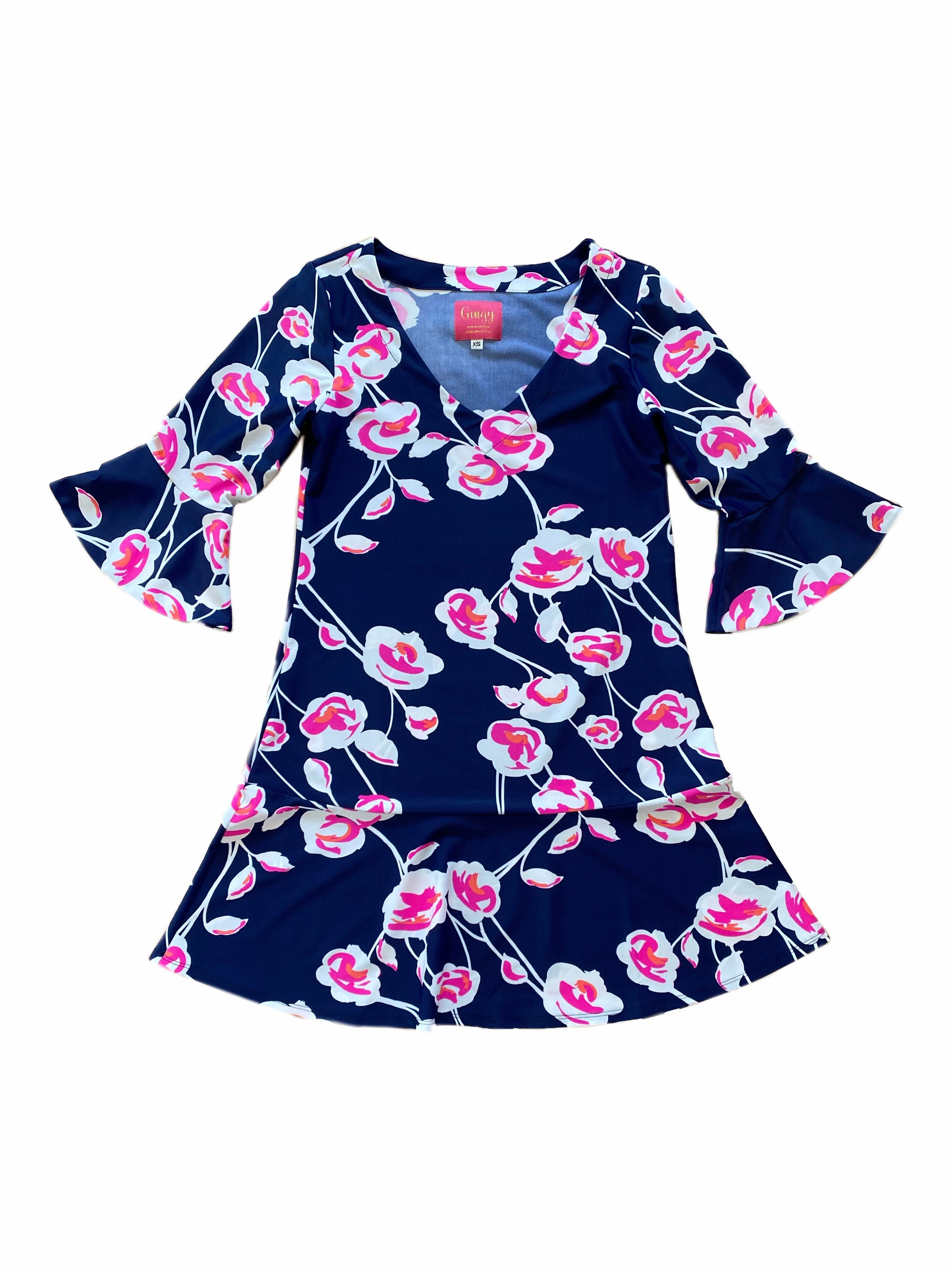 Motion Light Flirty Dress Navy Cloud Flower