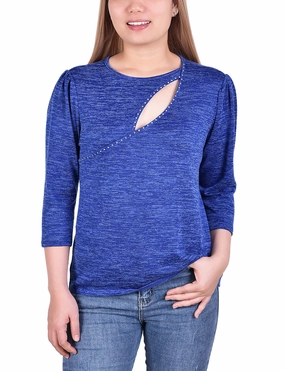 AllDay Comfort Tech 3/4 Sleeve Cutout Neck Top With Studs