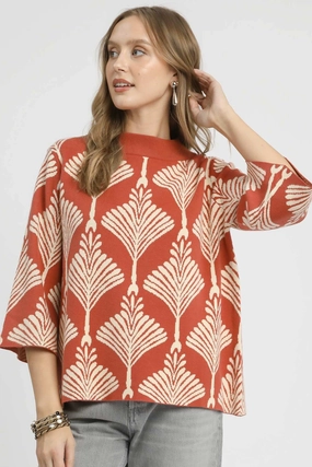 Friction Resistant Shoulder Abstract Printed Pullover Sweater in Rose Clay