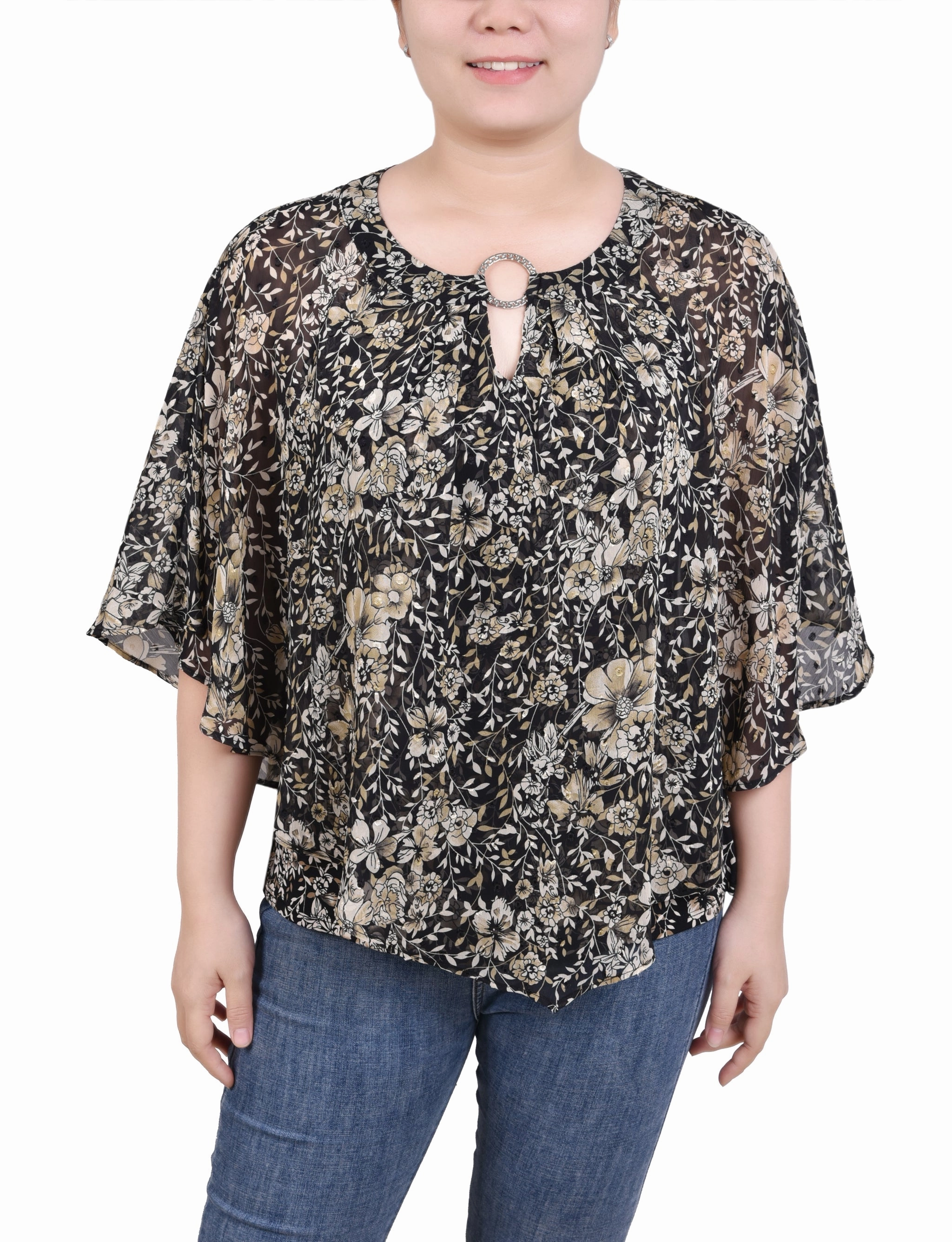 Chiffon Poncho Top With Ring Adjustable Cuff System