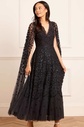 Clover Cape Sleeve Ankle Gown WrinkleResistantFinish Work-to-Play Wear