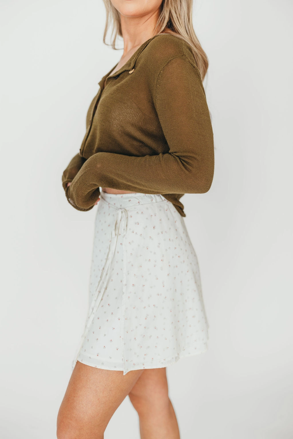Flora Mini Wrap Skirt in Cream *Final-Sale* tumble dry