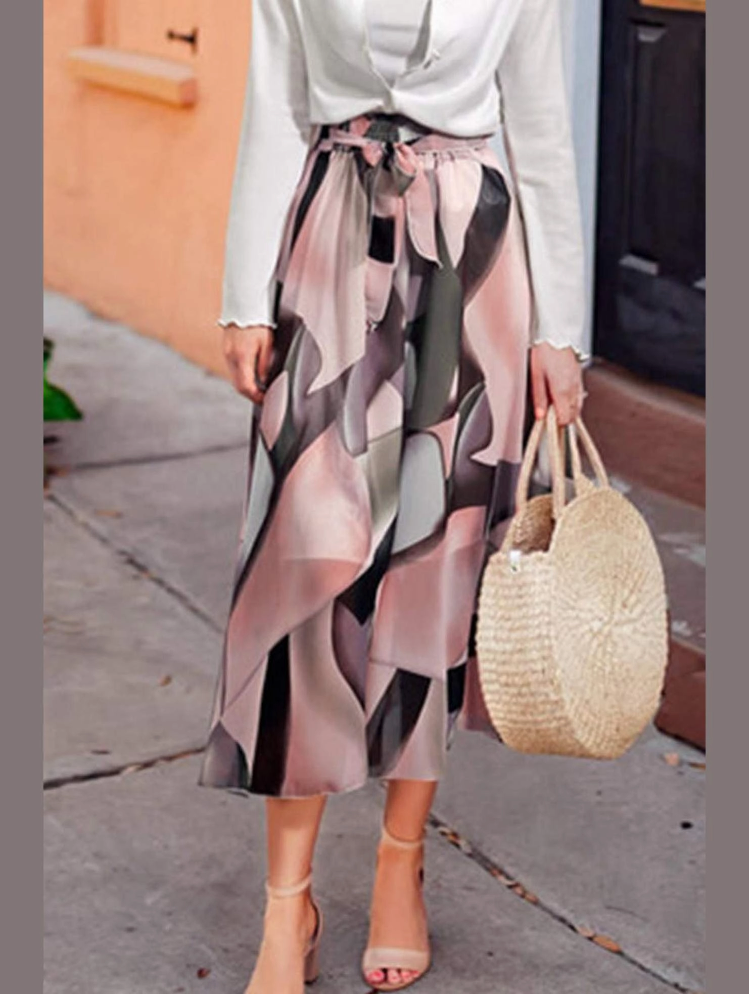 Layered Wear AdjustableWaistband FLORAL PATTERN WAIST TIE CHIFFON MIDI SKIRTS