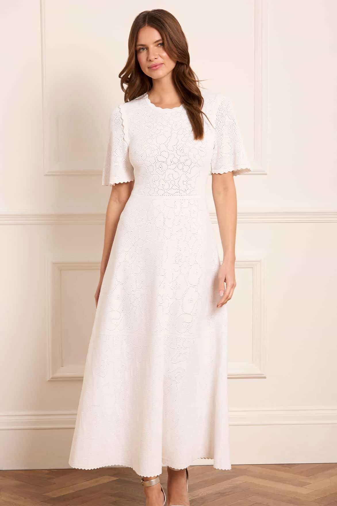 Floral Pointelle Knit Gown Formal Outfit Trendy Fit