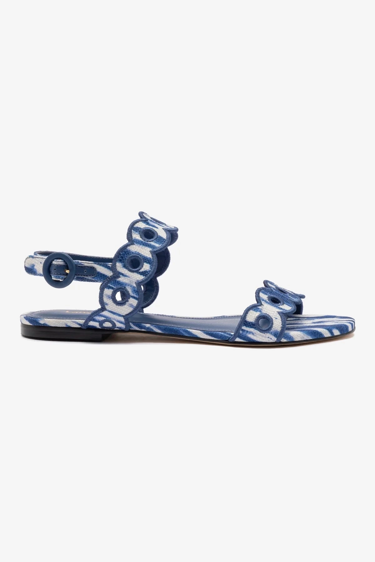 Florence Broderie Flat Sandal In Tie Dye Blue Raffia Reinforced toe box Sport Active