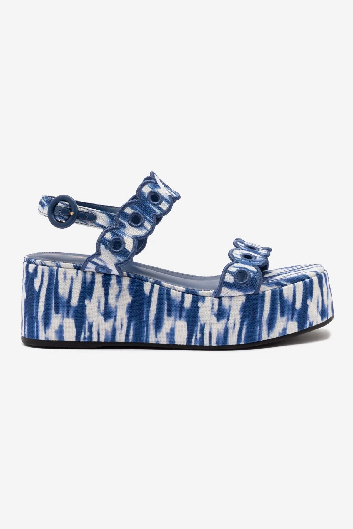 Comfort Strap Florence Broderie Flatform Sandal In Tie Dye Blue Raffia