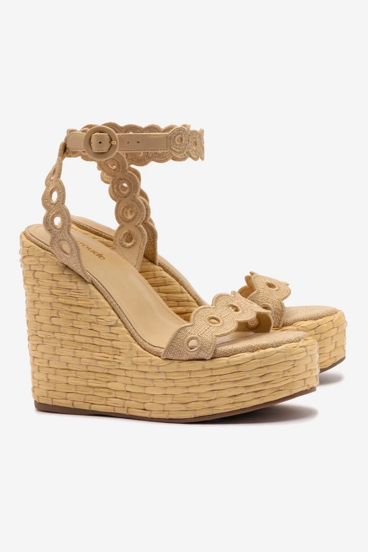 Fast pace Shock Guard Florence Broderie Wedge In Beige Raffia