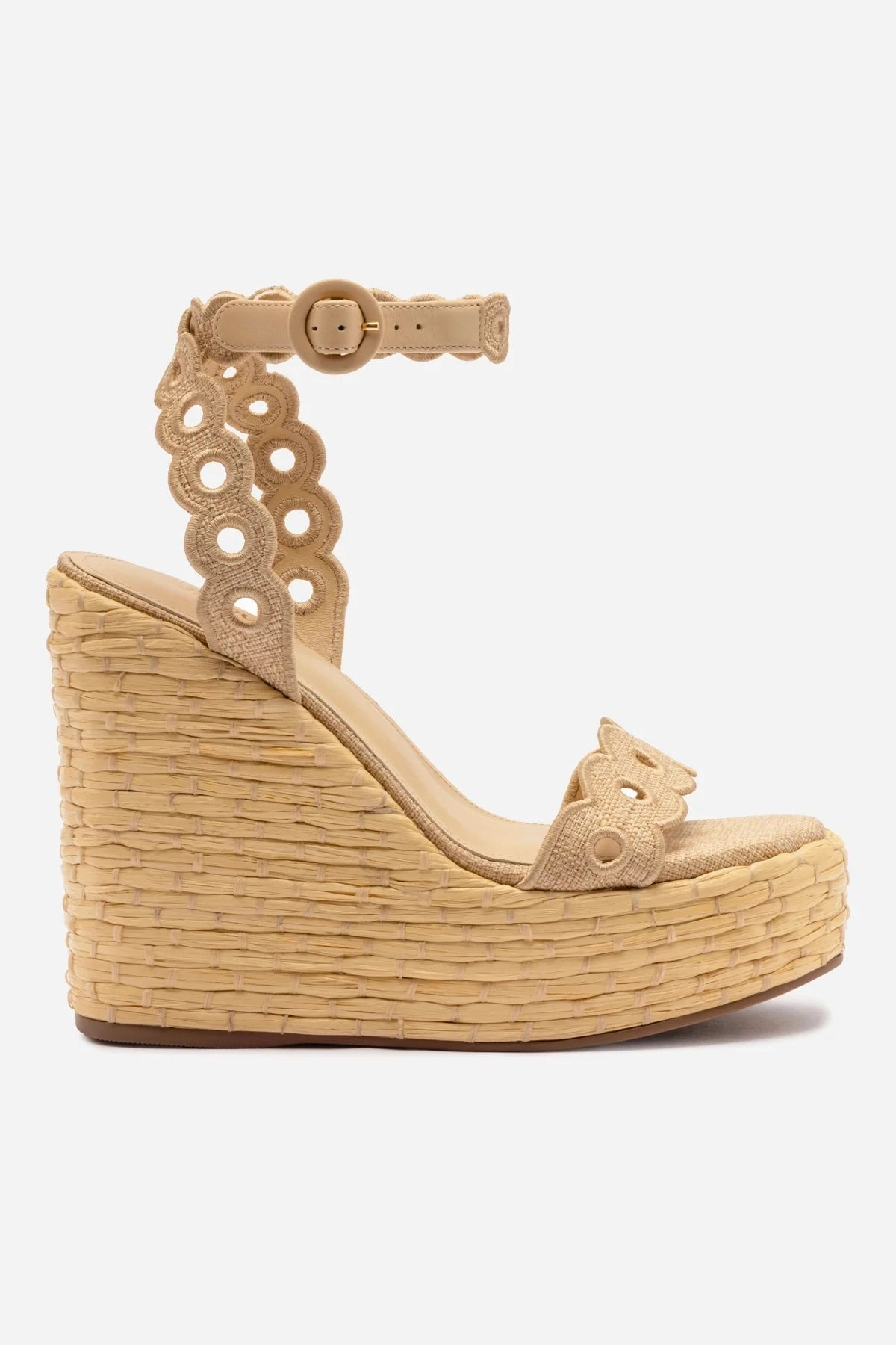 Florence Broderie Wedge In Beige Raffia Waterproof Travel Light