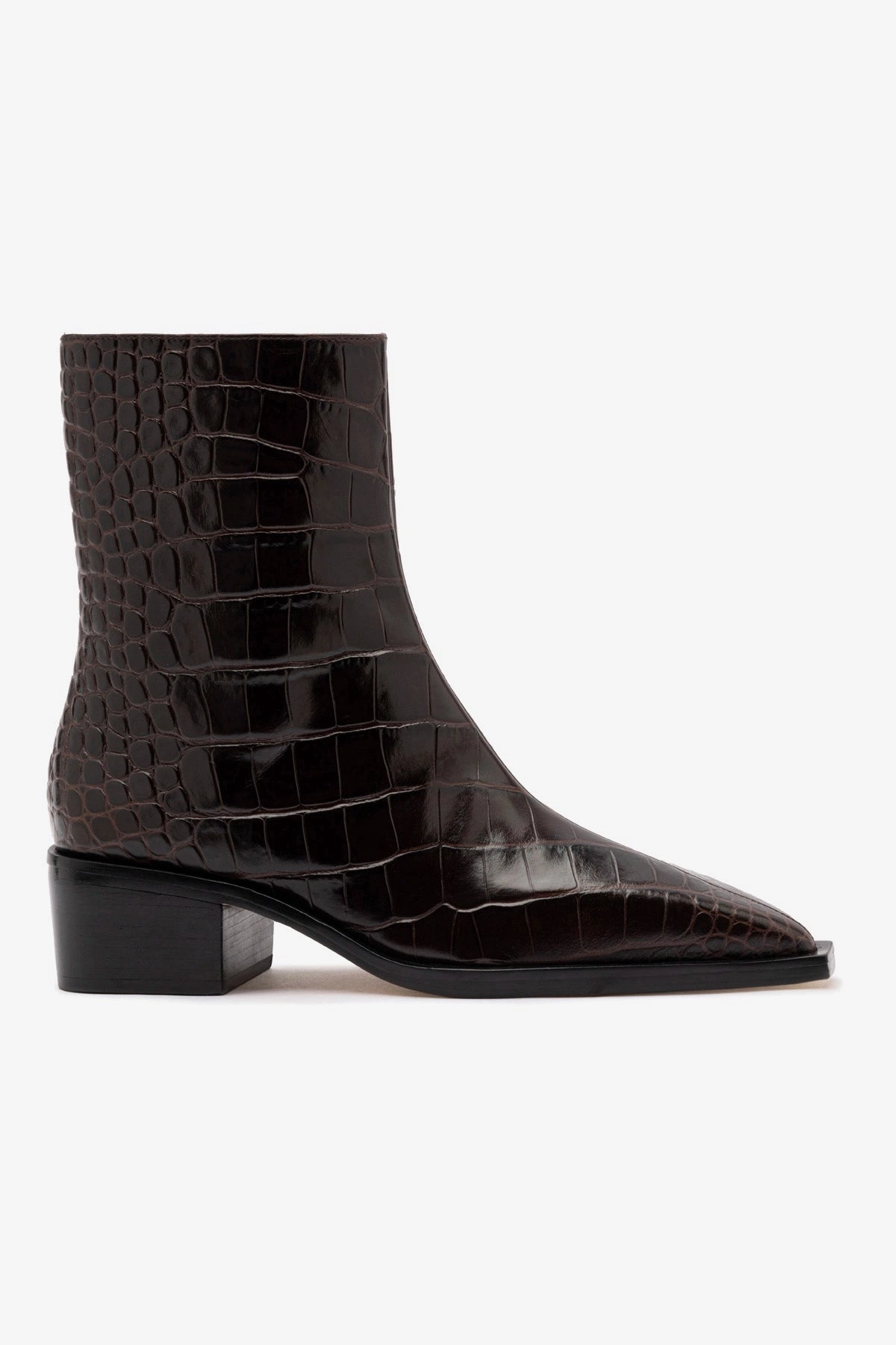 Shiny Tone Florencia Low Boot In Croco Brown Leather