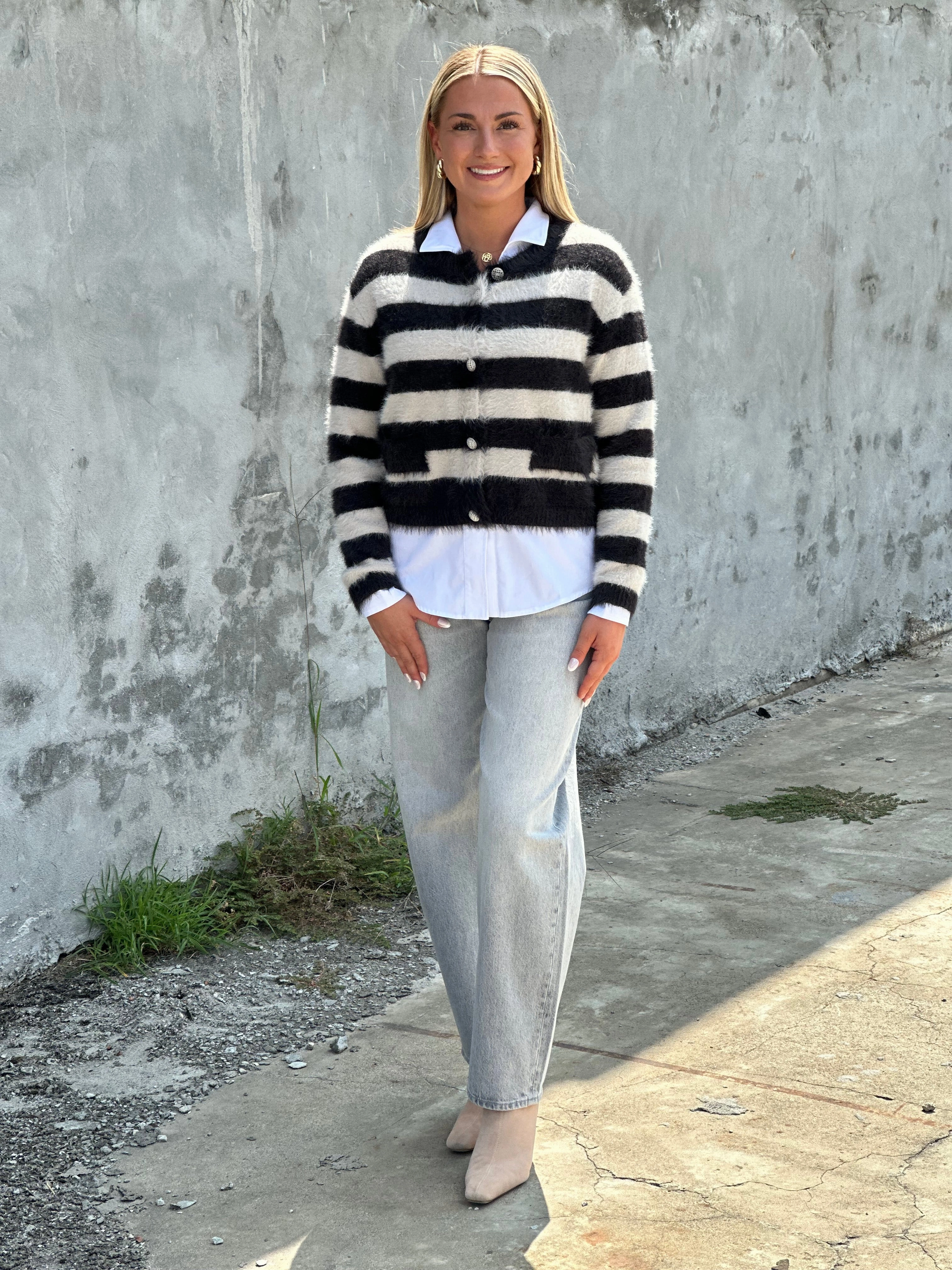 Florez Off-White Stripes Sweater Circular Knit