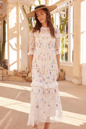 Easy Pairing Flowerbed Embroidery Ankle Gown